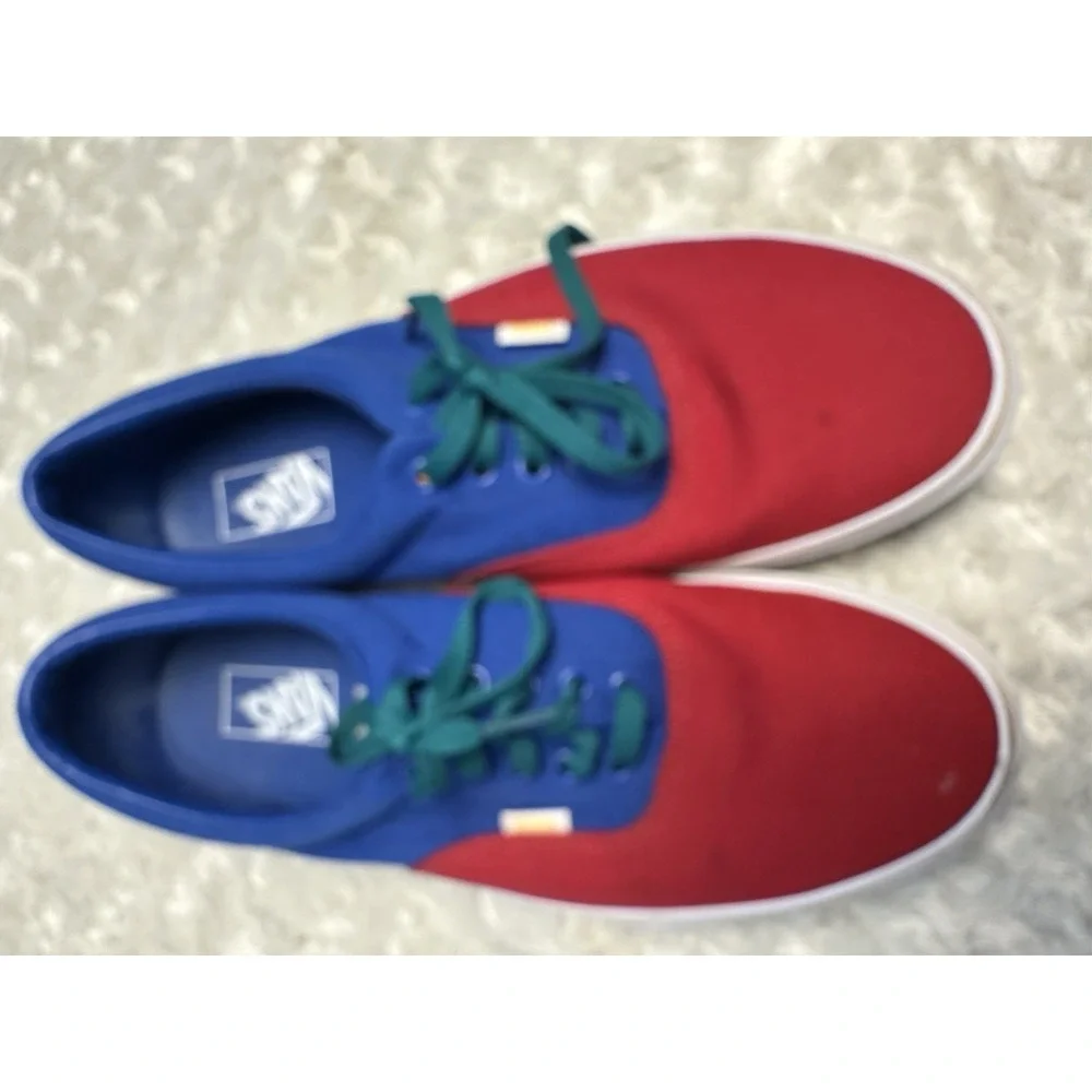 VANS Men's Low Top Lace-Up Sneakers Colorblock Red/Blue/Green Rubber Sole